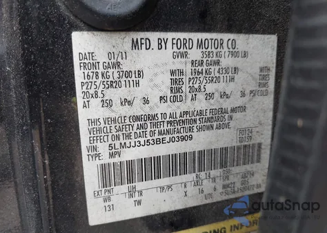 2011 Lincoln Navigator L from USA, damaged, VIN 5LMJJ3J53BEJ03909